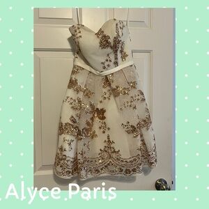 Alyce Paris Cream Dress with Gold Floral Accents